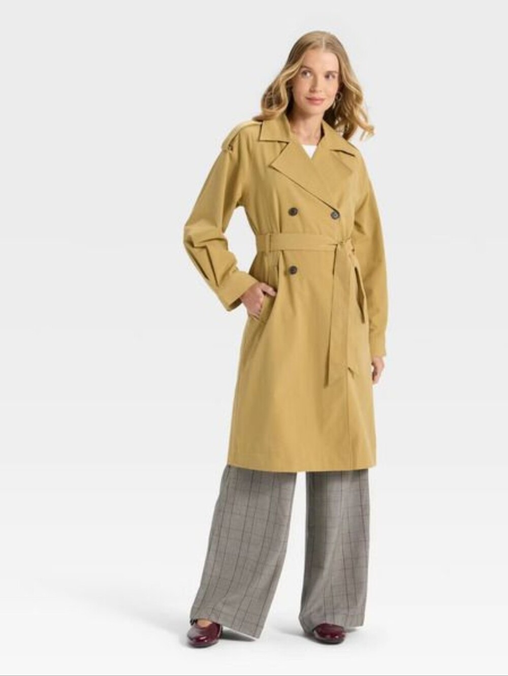 A New Day Women's Relaxed Trench Coat, Tan Size L
